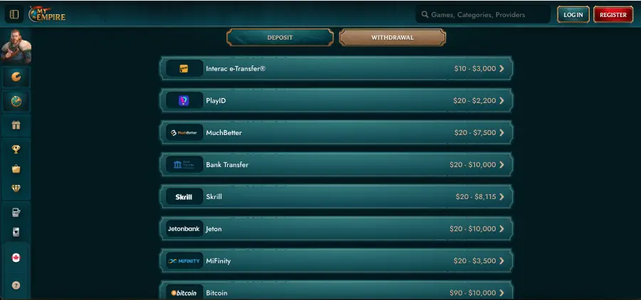 Online casino My Empire withdrawal processing time